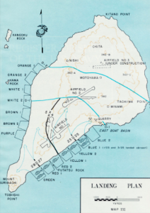 Map of Iwo Jima showing the invasion beaches